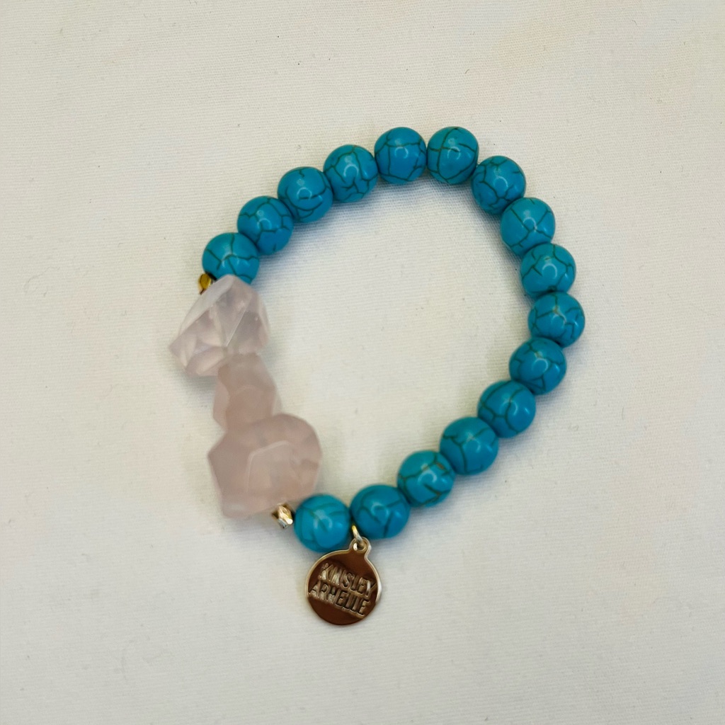 Kinsley Armelle Turquoise And Rose Quartz Beaded Bracelet